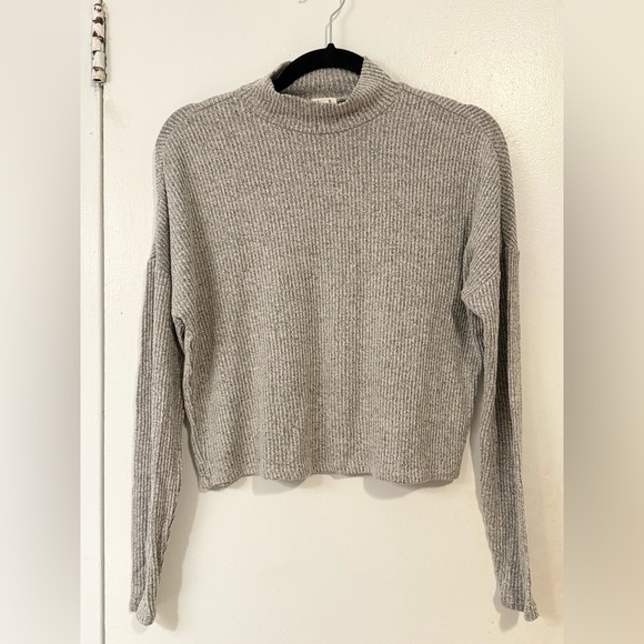 Garage Gray Cropped Ribbed Knit Sweater - Picture 1 of 5